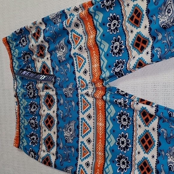 New Mix Graphic Colorful Elastic Pullon Thick Winter Orange & Teal Sz PLUS Pants - Picture 7 of 10